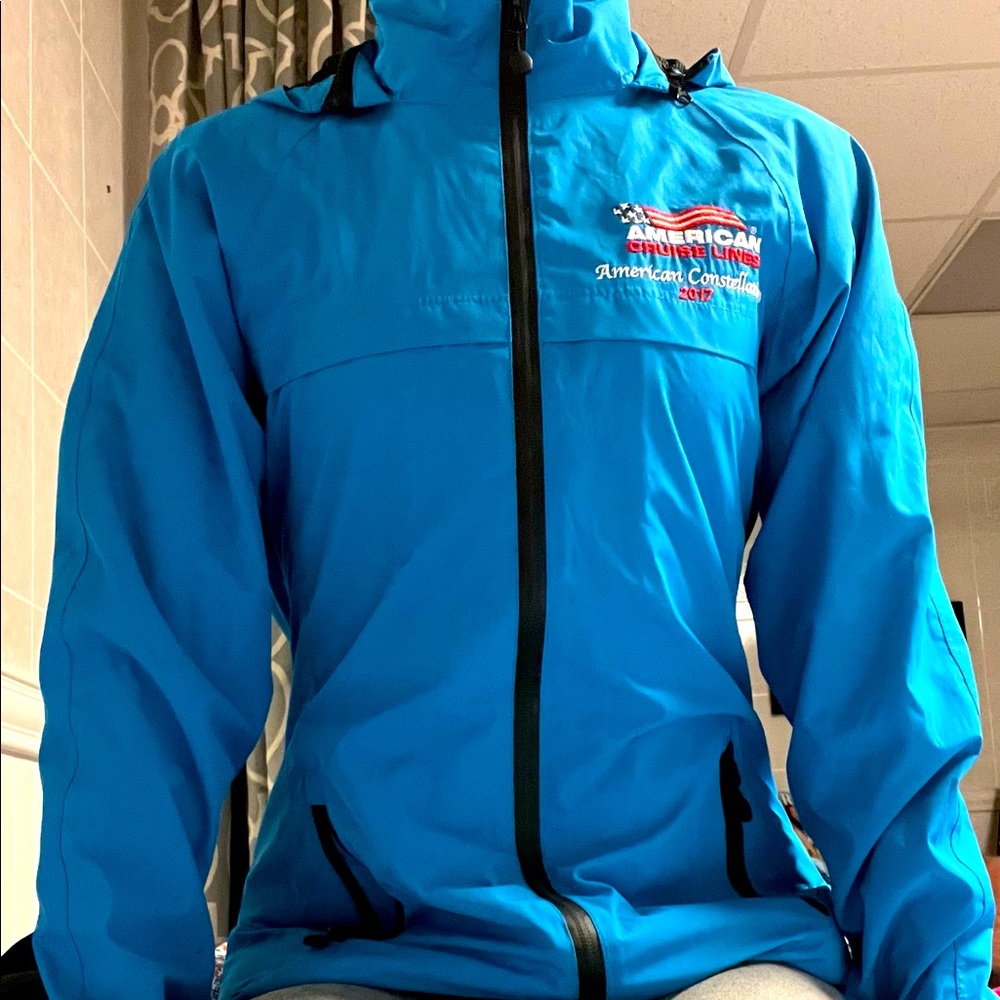 Blue rain jacket